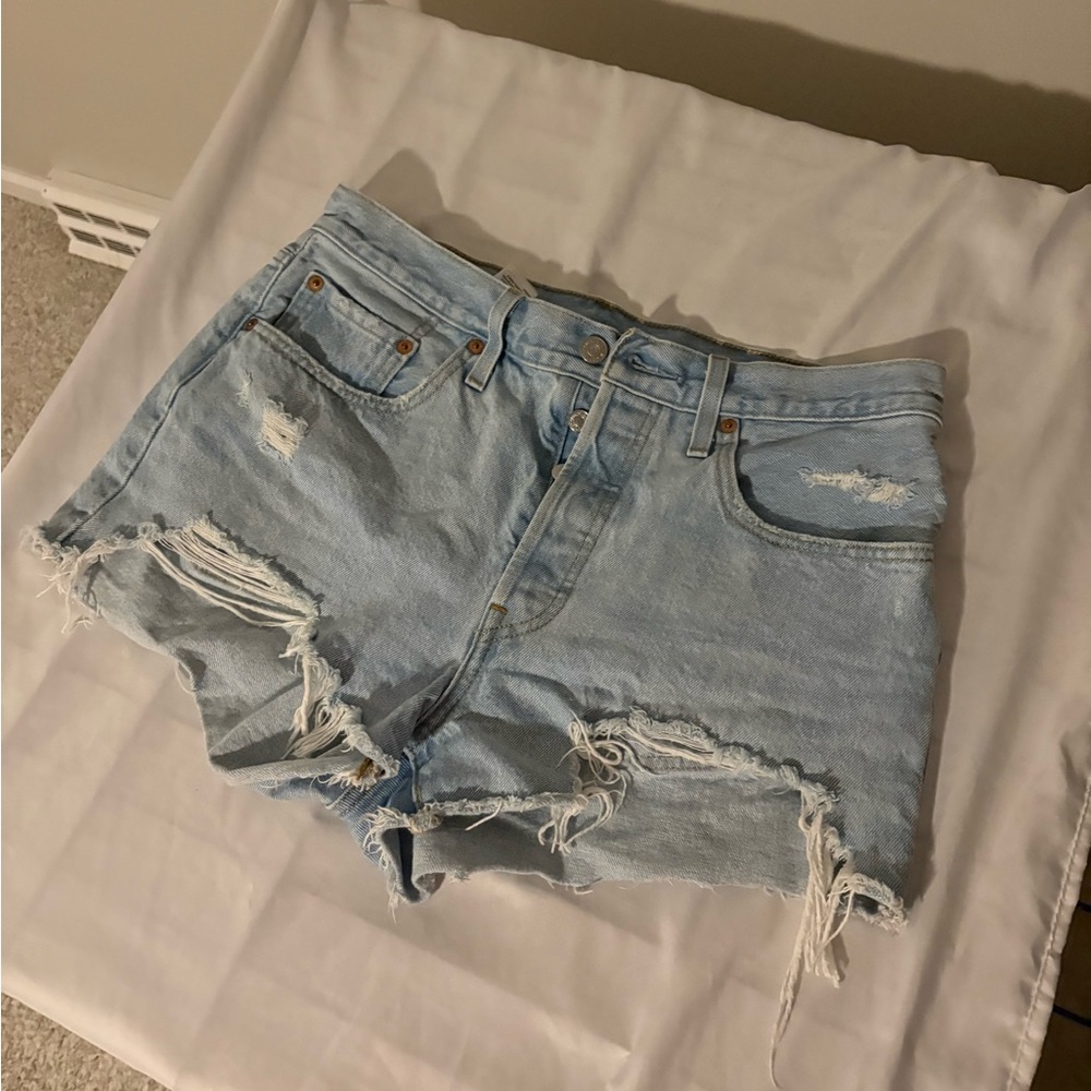 Levi's Light Blue Ripped Jean Shorts